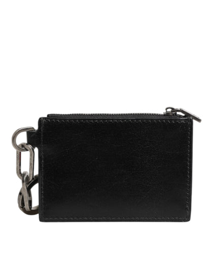 Dolce &amp; Gabbana – Schlüsselanhänger aus schwarzem Leder mit Reißverschluss und Logo