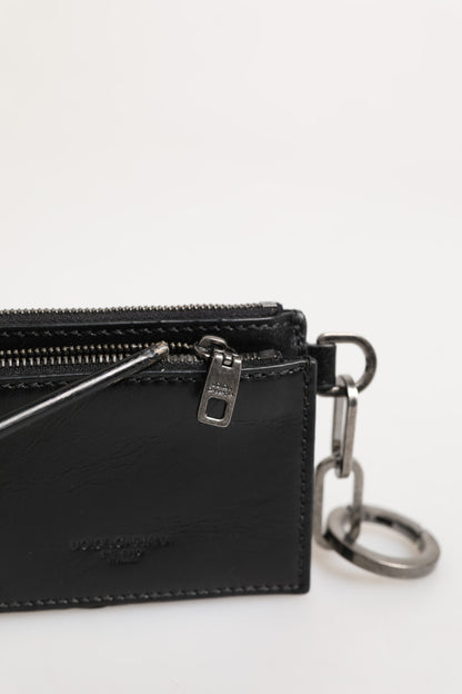 Dolce &amp; Gabbana – Schlüsselanhänger aus schwarzem Leder mit Reißverschluss und Logo