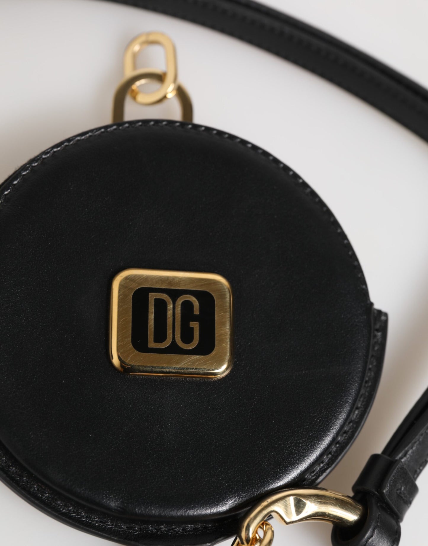 Dolce &amp; Gabbana – Schwarzes rundes Leder-Geldbörse mit DG-Logo und Schlüsselband