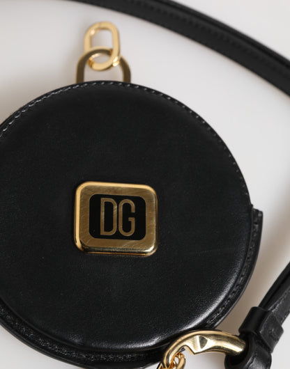 Dolce &amp; Gabbana – Schwarzes rundes Leder-Geldbörse mit DG-Logo und Schlüsselband