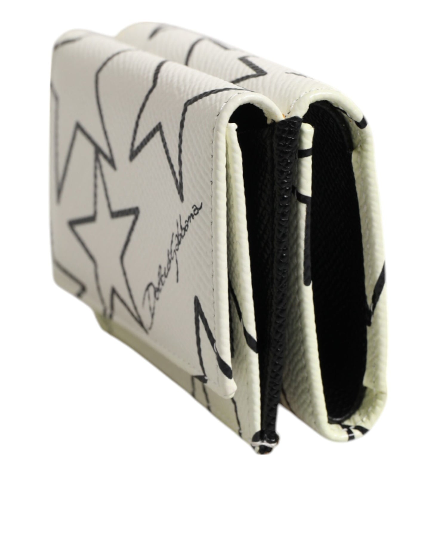 Dolce &amp; Gabbana, dreifach faltbares Kartenetui aus weißem Leder mit DG-Stern-Print