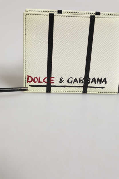 Dolce &amp; Gabbana – DG Crown Royals – Zweifach gefaltete Kartenetui-Geldbörse aus weißem Leder