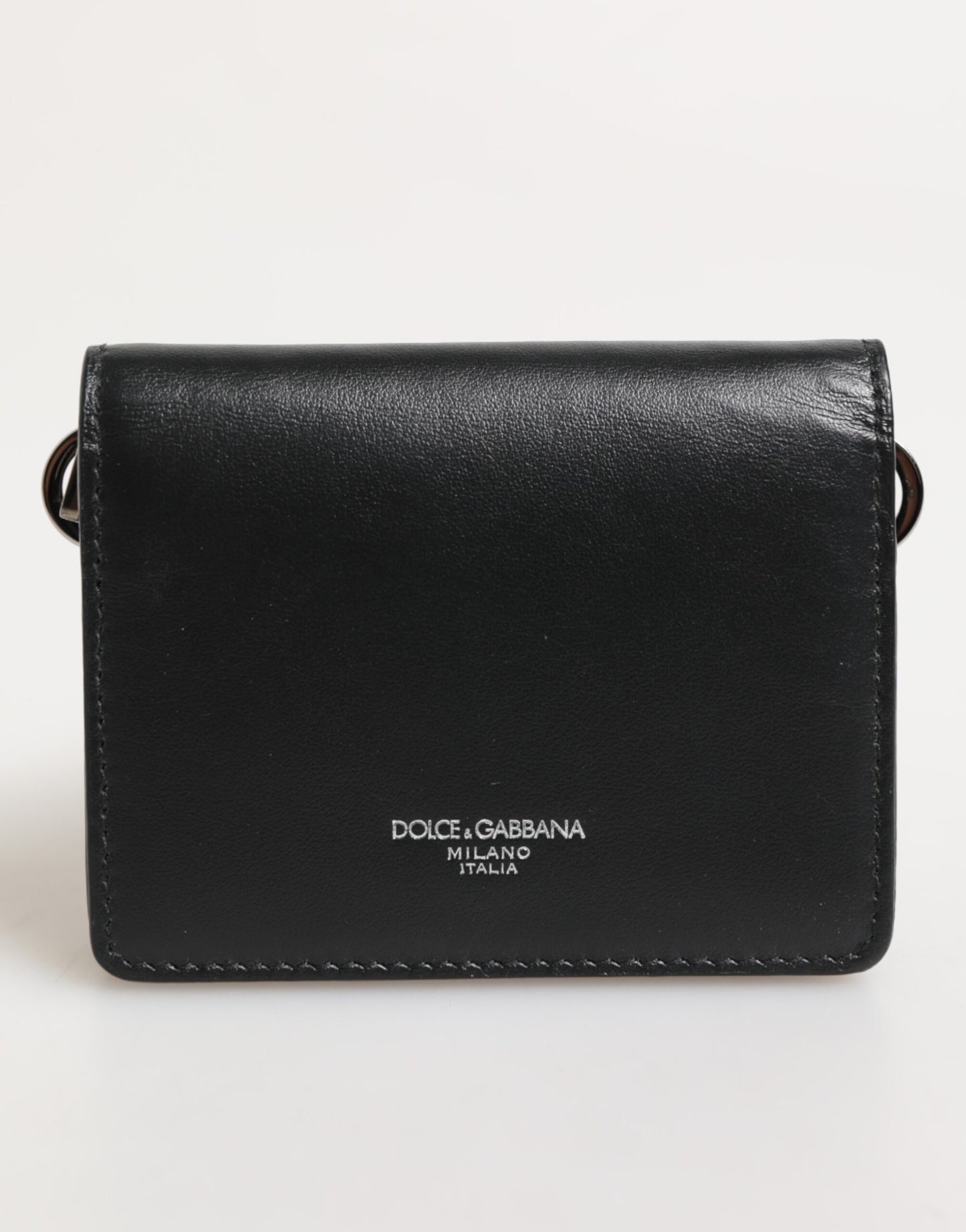 Dolce &amp; Gabbana Schwarzes Leder DG Logo Bifold Kartenetui Herren Borse Wallet