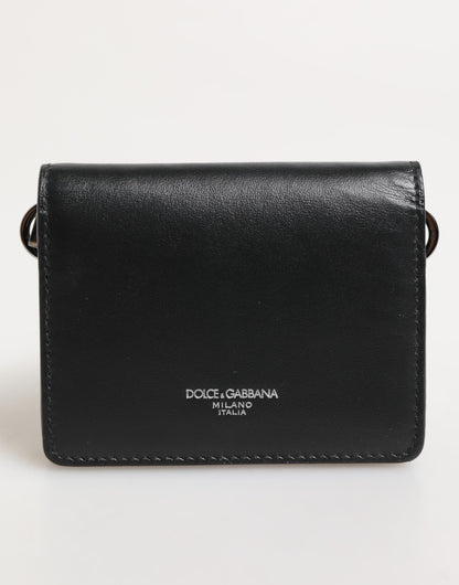 Dolce &amp; Gabbana Schwarzes Leder DG Logo Bifold Kartenetui Herren Borse Wallet