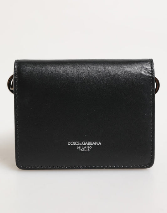 Dolce &amp; Gabbana Schwarzes Leder DG Logo Bifold Kartenetui Herren Borse Wallet