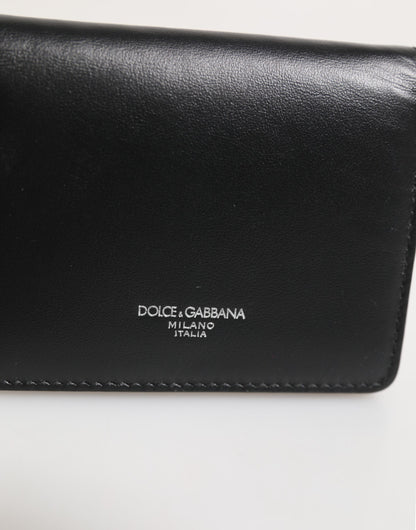 Dolce &amp; Gabbana Schwarzes Leder DG Logo Bifold Kartenetui Herren Borse Wallet