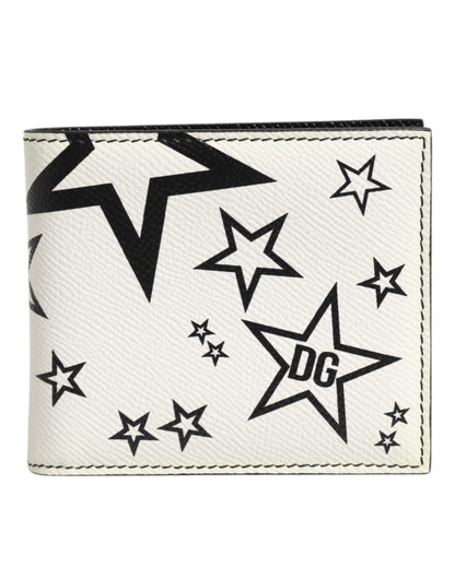 Dolce &amp; Gabbana Weißes Leder DG Star Logo Bifold Herren Kartenetui
