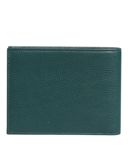 Dolce &amp; Gabbana Grünes Leder DG Logo Engraved Herren Bifold Kartenetui