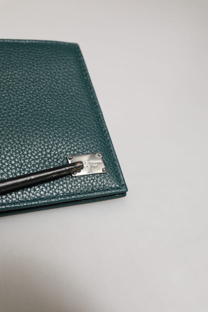 Dolce &amp; Gabbana Grünes Leder DG Logo Engraved Herren Bifold Kartenetui