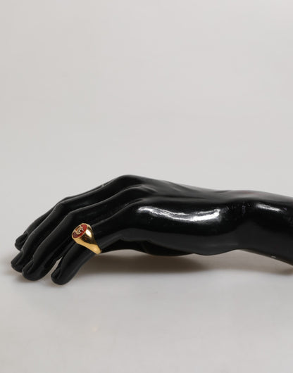 Dolce &amp; Gabbana Herrenring aus echtem Messing in Goldton mit rundem, rotem DG-Logo