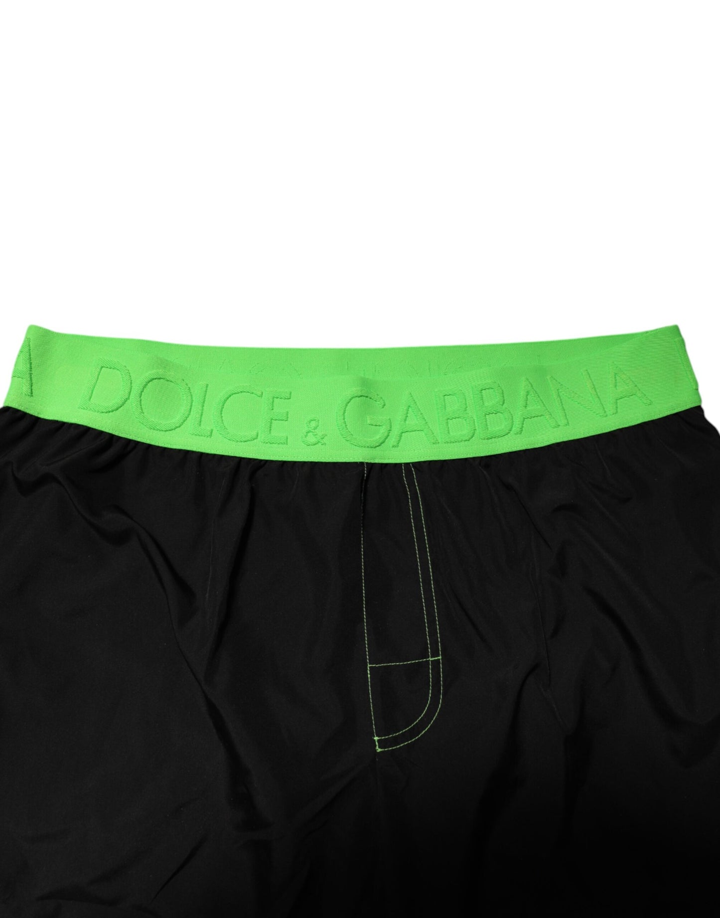 Dolce &amp; Gabbana Schwarz Grün Logo Taillenband Beachwear Kurze Bademode