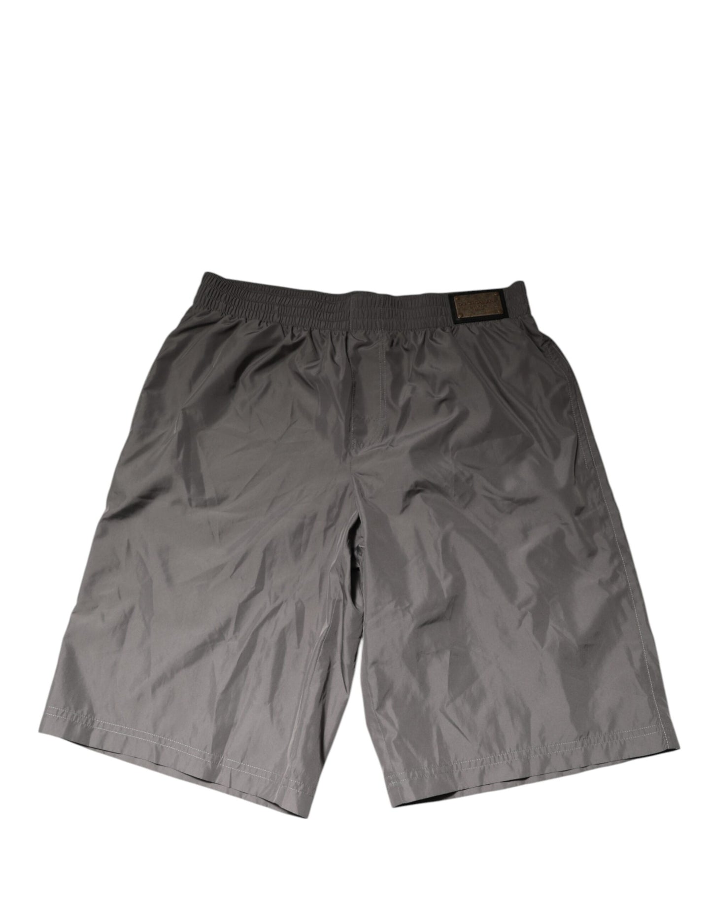 Dolce &amp; Gabbana Hellgraue Nylon-Shorts mit elastischer Taille