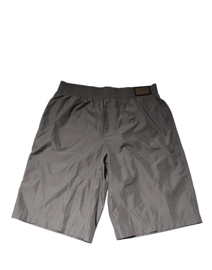 Dolce &amp; Gabbana Hellgraue Nylon-Shorts mit elastischer Taille