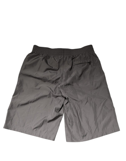 Dolce &amp; Gabbana Hellgraue Nylon-Shorts mit elastischer Taille