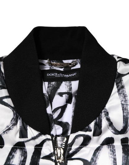 Dolce &amp; Gabbana – Puffer-Bomberjacke mit Graffiti-Logo in Weiß und Schwarz
