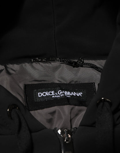 Dolce &amp; Gabbana – Schwarze Kapuzenjacke aus gesteppter Baumwolle mit Nietenärmeln