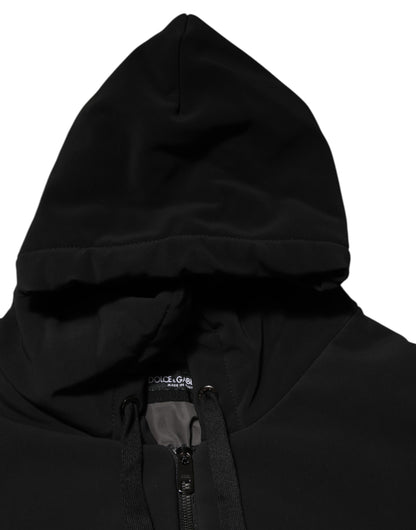 Dolce &amp; Gabbana – Schwarze Kapuzenjacke aus gesteppter Baumwolle mit Nietenärmeln