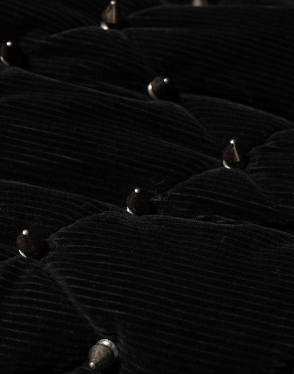 Dolce &amp; Gabbana – Schwarze Kapuzenjacke aus gesteppter Baumwolle mit Nietenärmeln