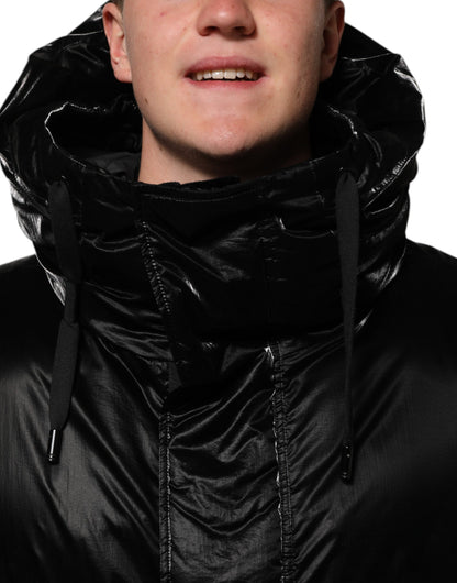 Dolce &amp; Gabbana – Schwarze Steppjacke mit durchgehendem Reißverschluss und Kapuze