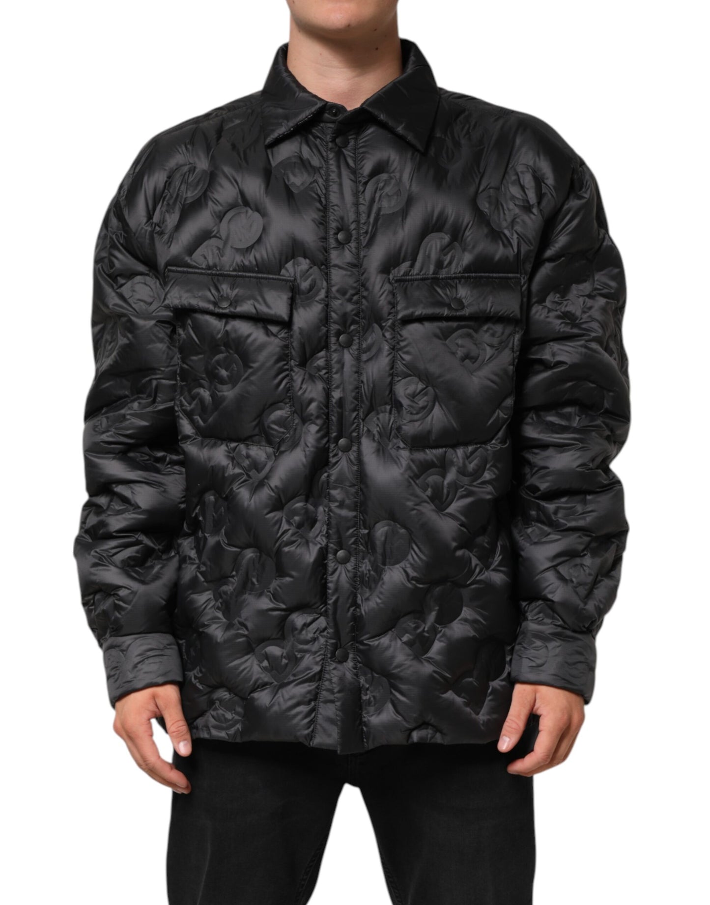 Dolce &amp; Gabbana – Schwarze, gesteppte Pufferjacke aus Nylon mit DG-Logo
