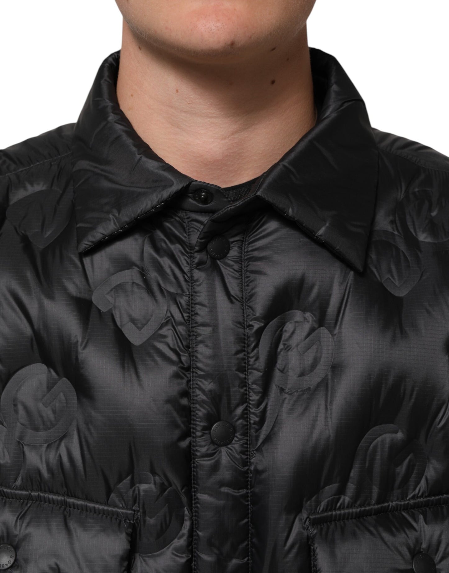 Dolce &amp; Gabbana – Schwarze, gesteppte Pufferjacke aus Nylon mit DG-Logo