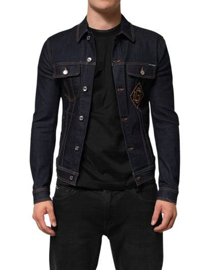 Dolce &amp; Gabbana – Slim Fit-Jeansjacke mit Logo-Patch in Indigoblau