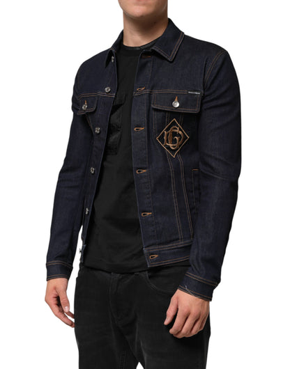 Dolce &amp; Gabbana – Slim Fit-Jeansjacke mit Logo-Patch in Indigoblau
