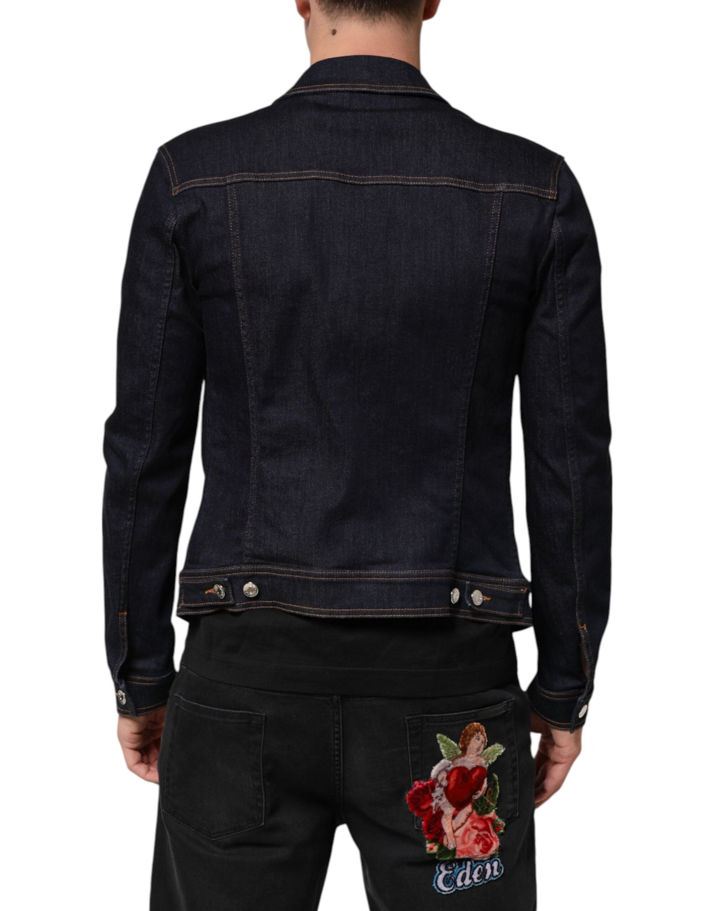 Dolce &amp; Gabbana – Slim Fit-Jeansjacke mit Logo-Patch in Indigoblau