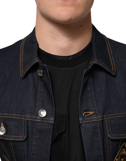 Dolce &amp; Gabbana – Slim Fit-Jeansjacke mit Logo-Patch in Indigoblau