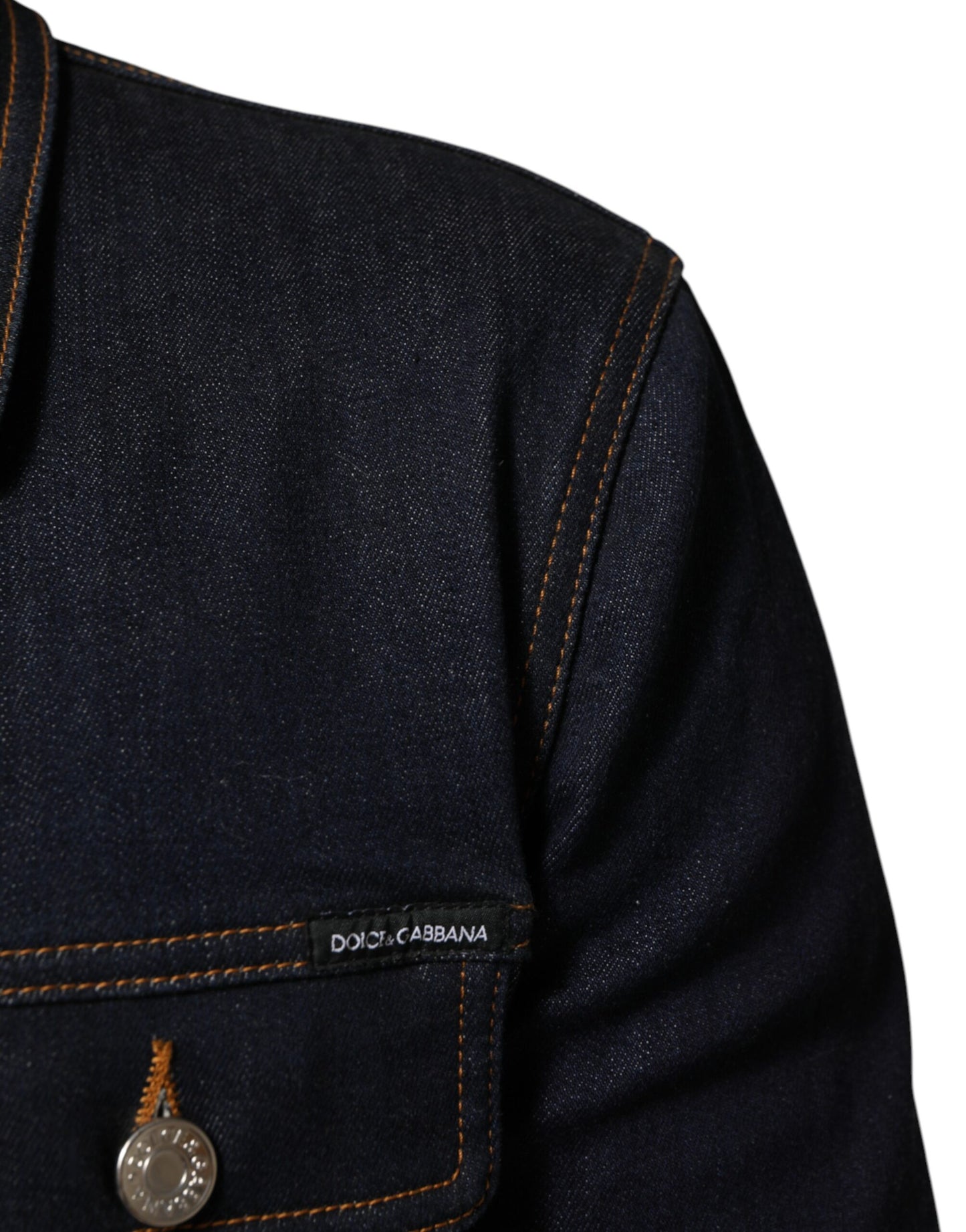 Dolce &amp; Gabbana – Slim Fit-Jeansjacke mit Logo-Patch in Indigoblau