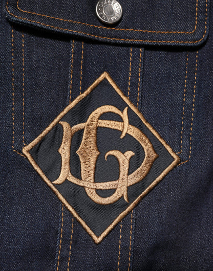 Dolce &amp; Gabbana – Slim Fit-Jeansjacke mit Logo-Patch in Indigoblau