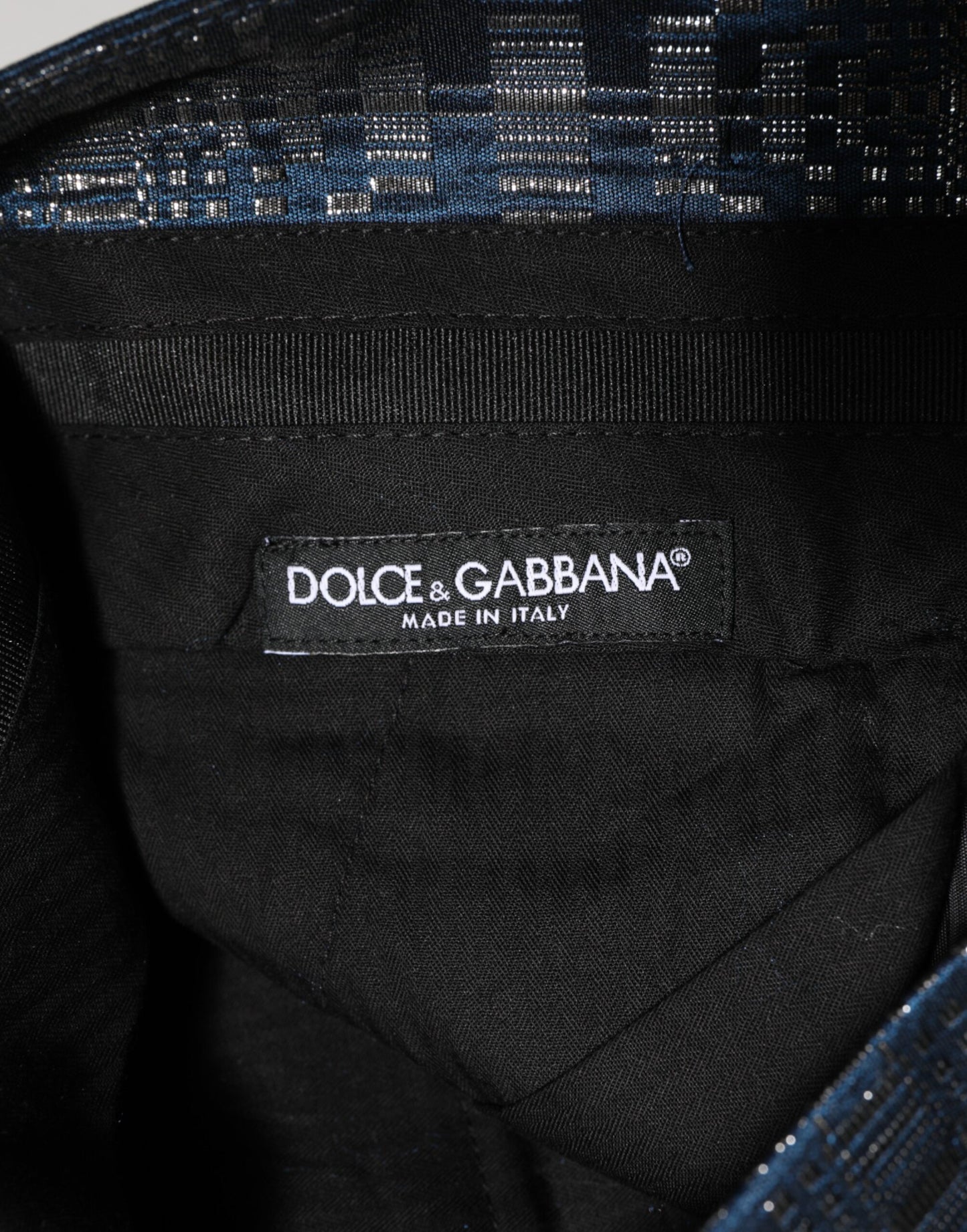 Dolce &amp; Gabbana Blau Silber Glänzende Seide Skinny Herren Hose
