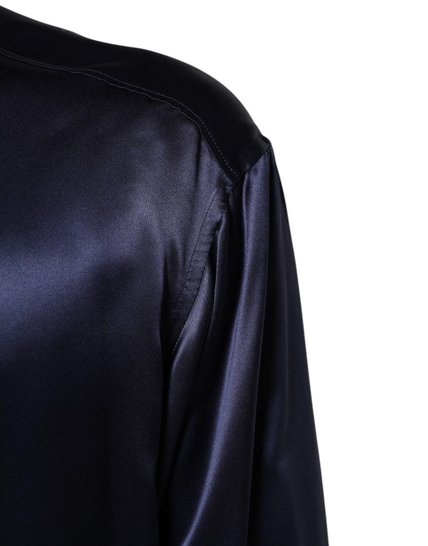 Dolce &amp; Gabbana, Marineblaues Seidenhemd mit langen Ärmeln und Stehkragen