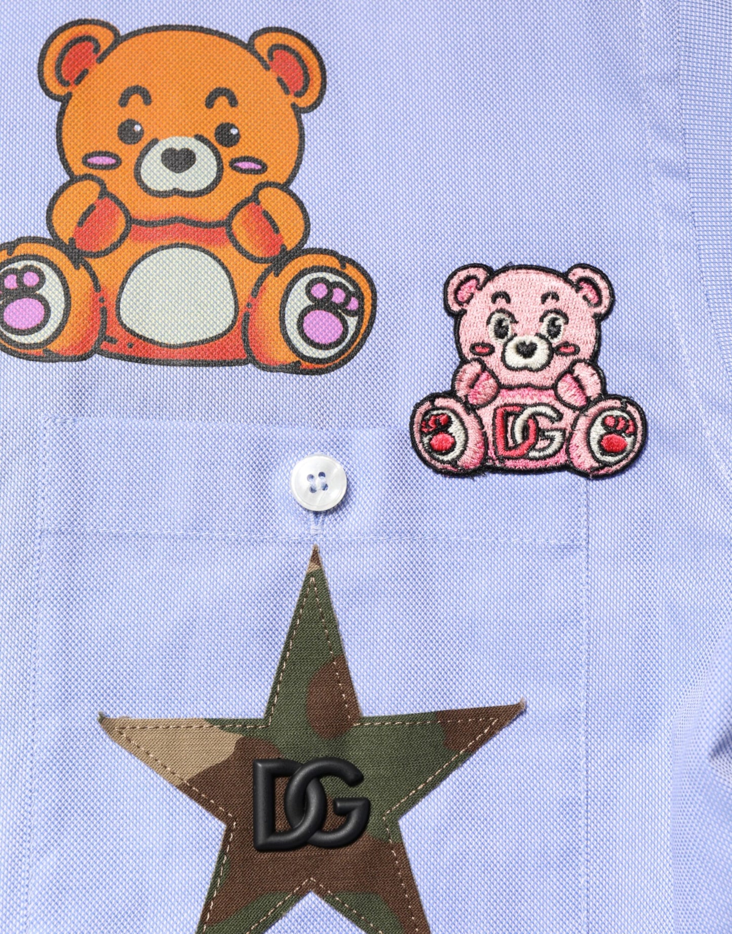 Dolce &amp; Gabbana Hellblaues Langarmhemd aus Baumwolle mit Teddybär