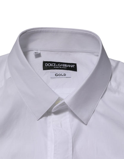 Dolce &amp; Gabbana Weißes, goldfarbenes, formelles Langarmhemd für Herren