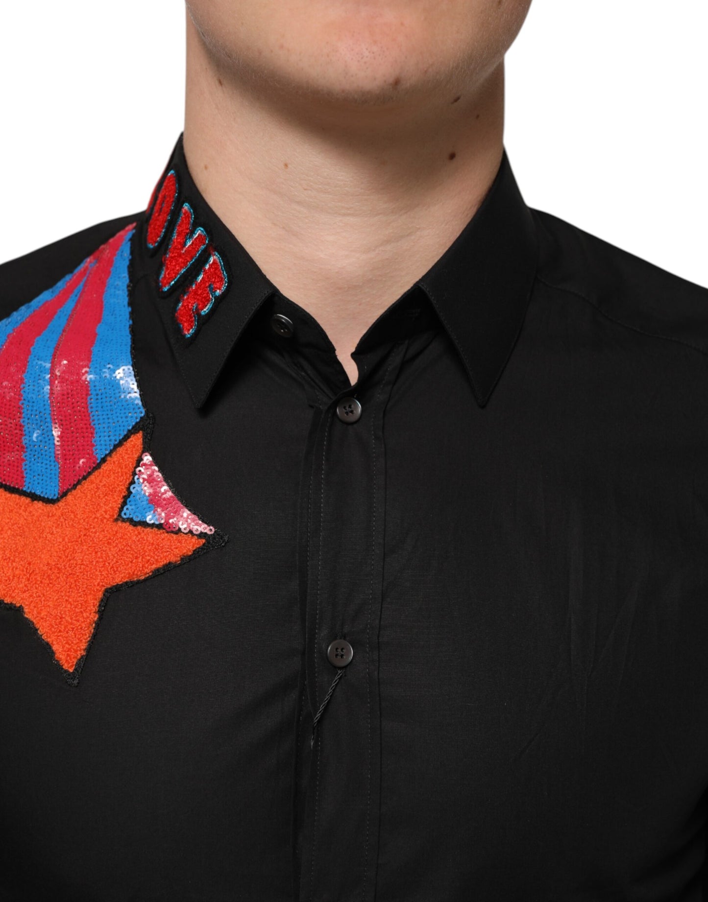 Dolce &amp; Gabbana Schwarzes Baumwoll-Stern-Pailletten-Kleid für formelle Herren