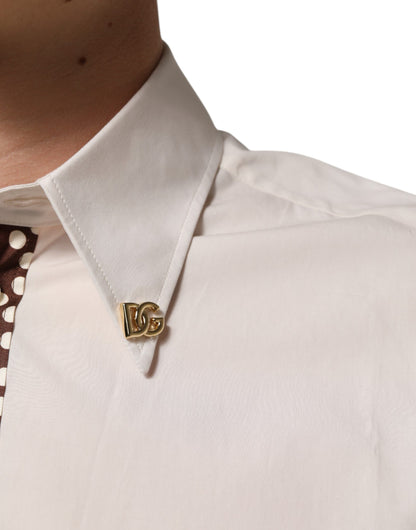 Dolce &amp; Gabbana – Cremeweißes Slim-Fit-Hemd aus Baumwolle mit Tupfenmuster