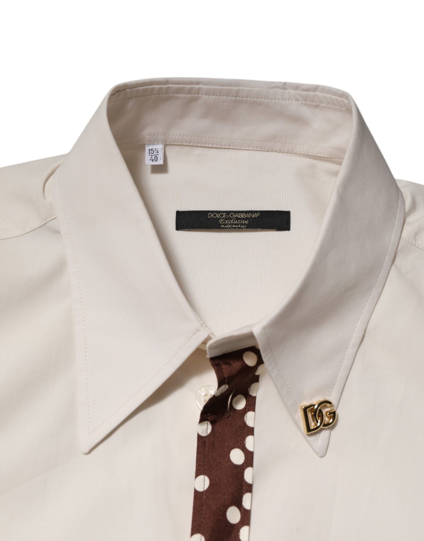 Dolce &amp; Gabbana – Cremeweißes Slim-Fit-Hemd aus Baumwolle mit Tupfenmuster
