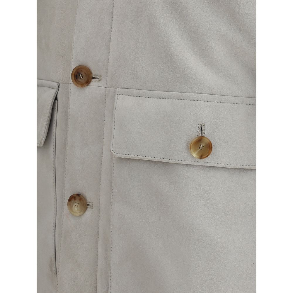 Brunello Cucinelli Graue Lederjacke