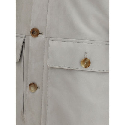 Brunello Cucinelli Graue Lederjacke