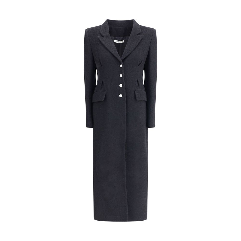 Alessandra Rich Schwarzer Wollmantel aus Fleece