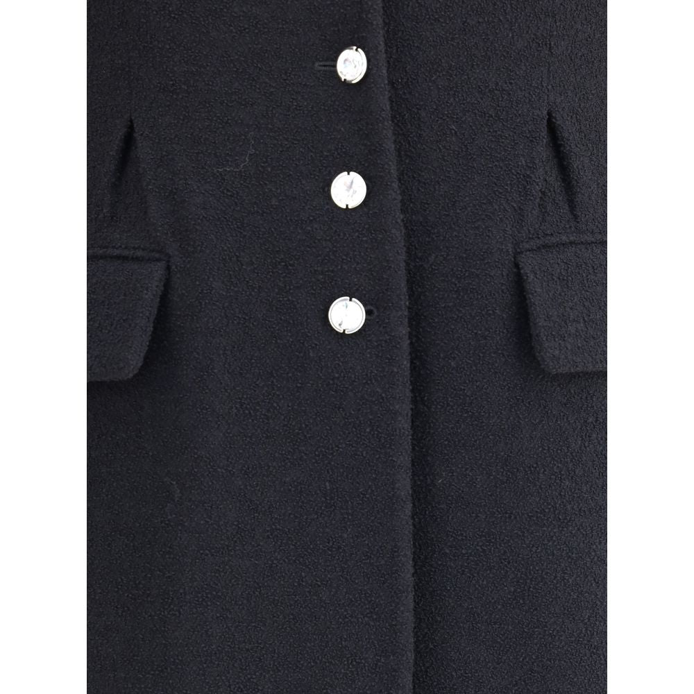 Alessandra Rich Schwarzer Wollmantel aus Fleece