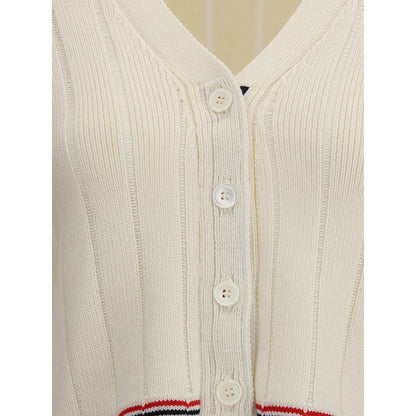 Thom Browne Cardigan aus cremefarbenem Fleece-Wollstoff