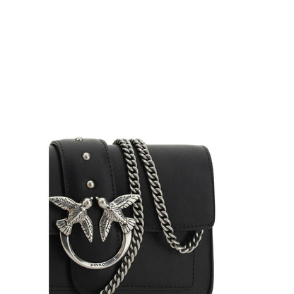PINKO Black Calf Leather Bos Taurus Shoulder Bag