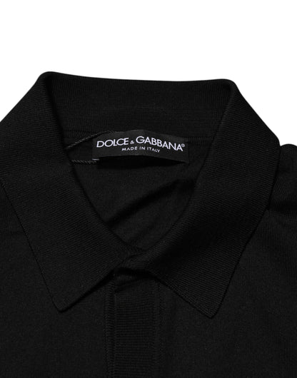 Dolce &amp; Gabbana – Schwarzer, leichter Seidenpullover mit Knopfleiste