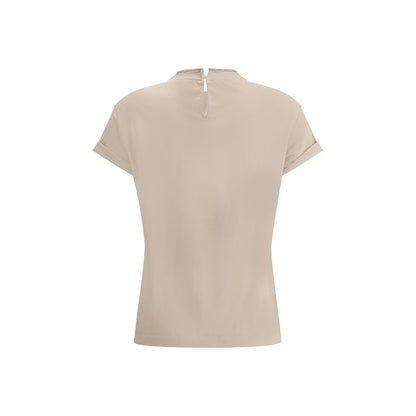 Brunello Cucinelli Beigefarbenes Elastan-T-Shirt