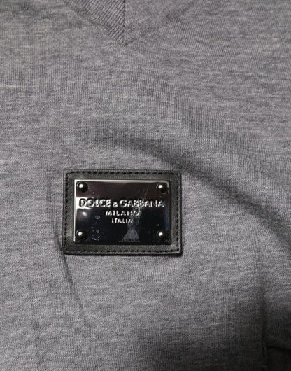 Dolce &amp; Gabbana – T-Shirt mit Logo-Aufnäher aus grauer Baumwolle für Herren