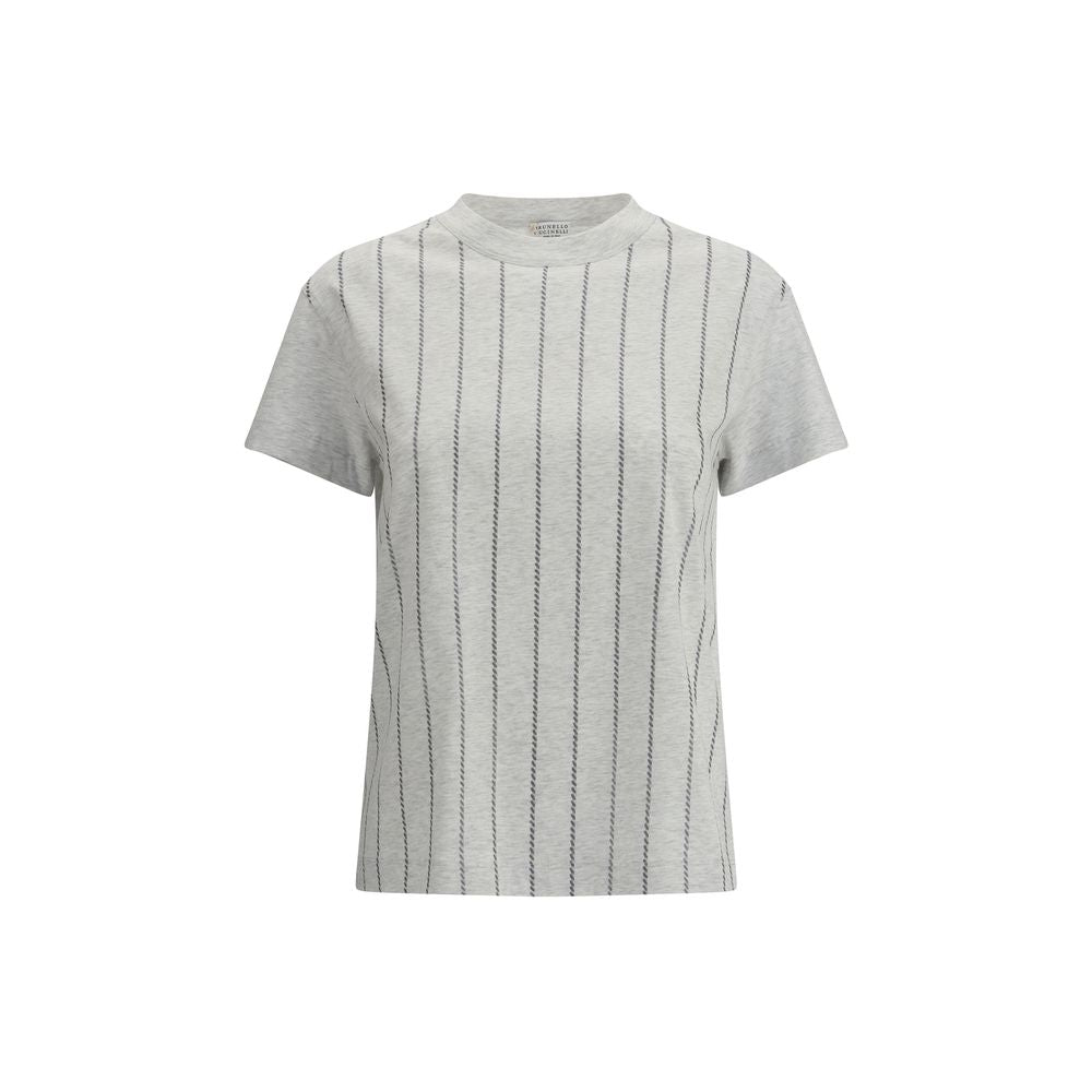 Brunello Cucinelli Gestreiftes T-Shirt mit Mini-Pailletten