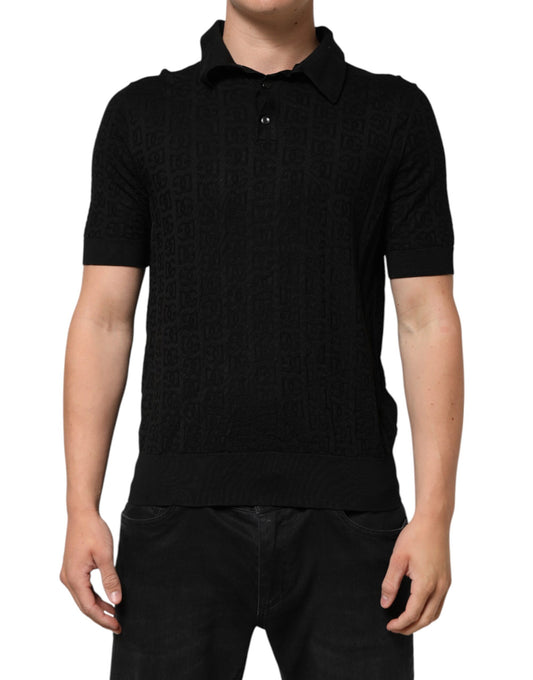 Dolce &amp; Gabbana – Schwarzes Poloshirt aus Seidenjacquard DG
