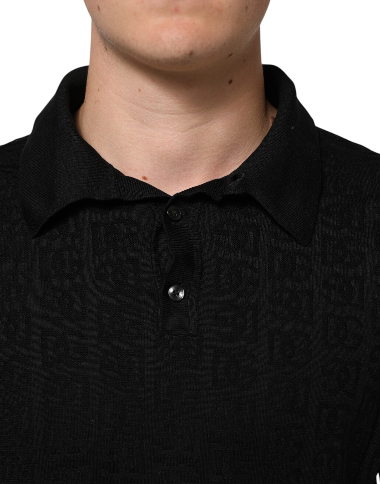 Dolce &amp; Gabbana – Schwarzes Poloshirt aus Seidenjacquard DG